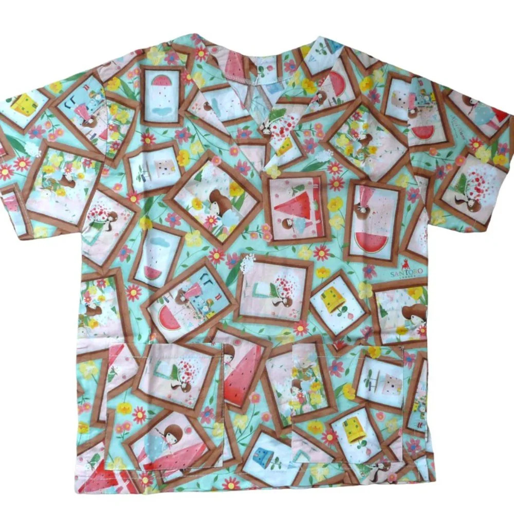 Women's Scrub Top Multicolored Size S Medical Nurses Uniform